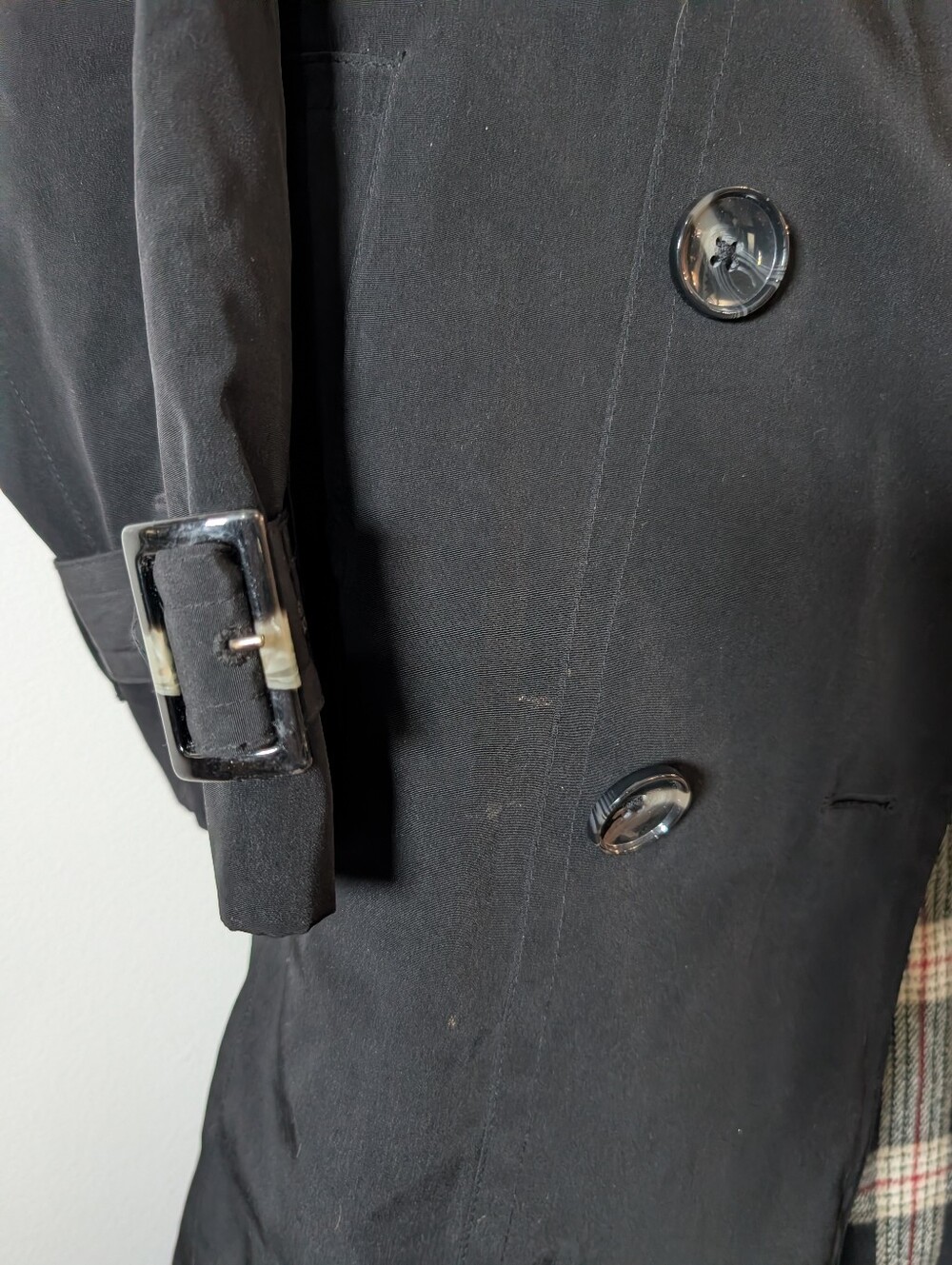London Fog Black Coat with Plaid Trim - Picture 4 of 7